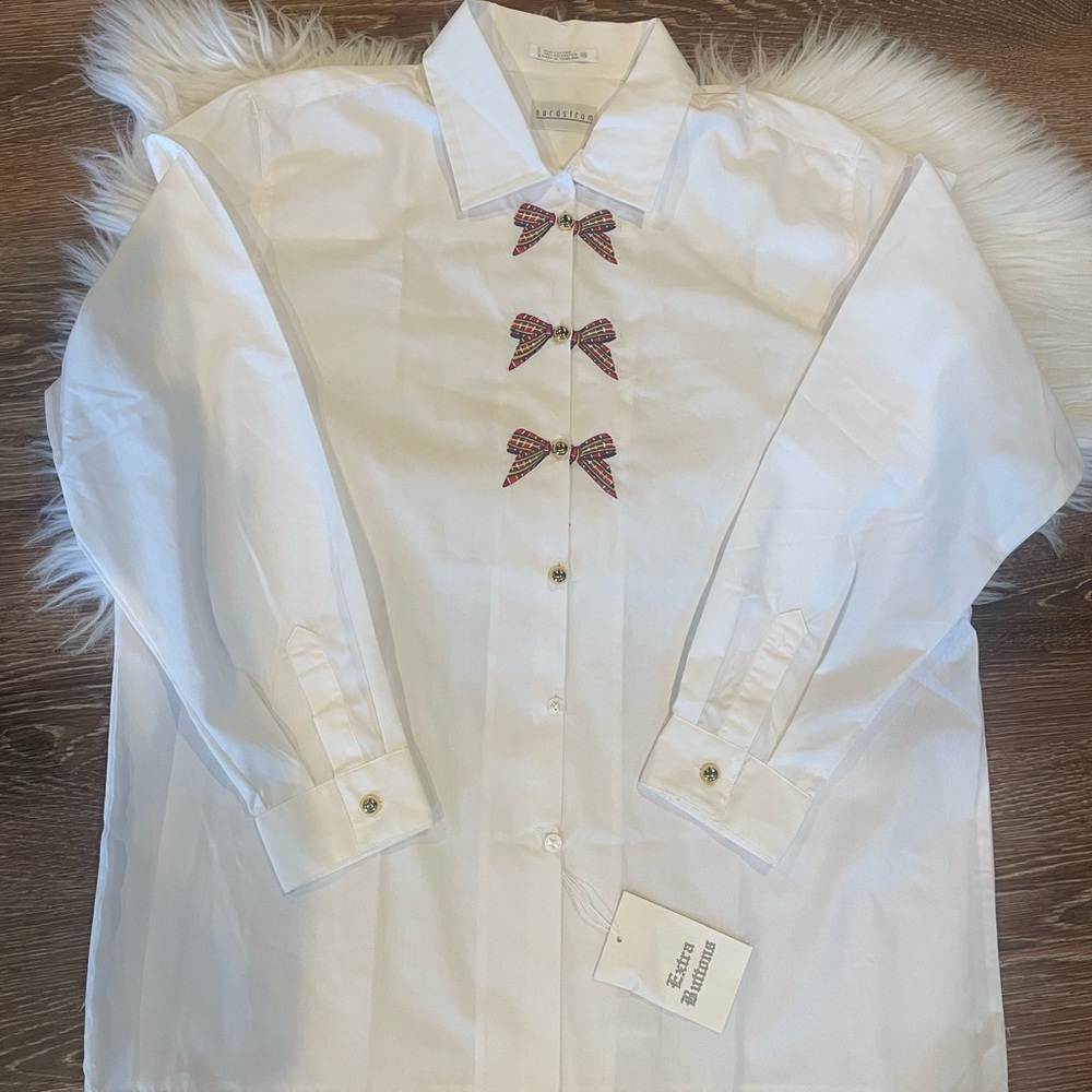 Vtg Nordstrom Holiday Plaid Bow ~ Gold Button Shirt ~ nwot ~ 16